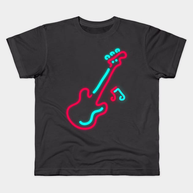 80's Gift 80s Retro Neon Sign Electric Guitar Music Kids T-Shirt by PhuNguyen